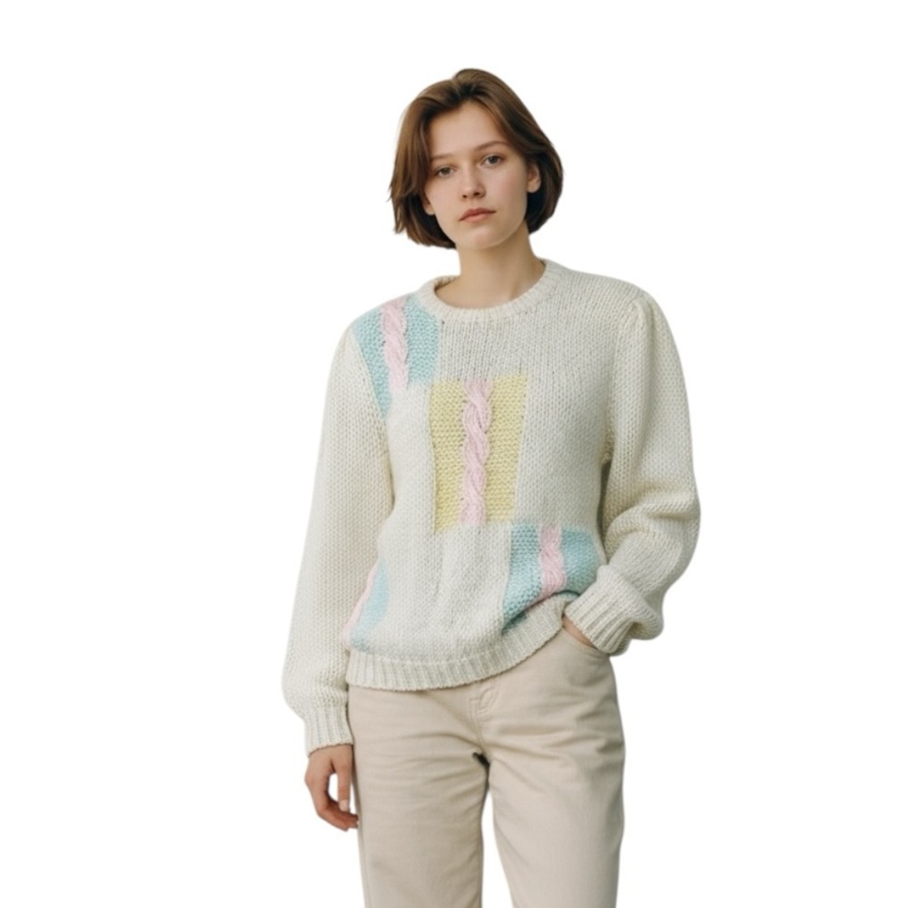 Vintage 80’s Hand Knit Margules Pastel Sweater